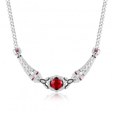 RUBY, ENAMEL AND DIAMOND NECKLACE